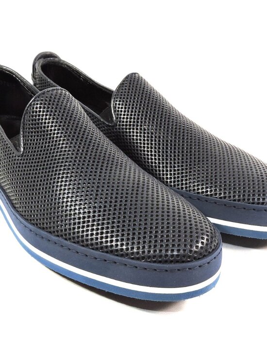 BALDININI ?? MEN\'S NAVY BLUE SOFT LEATHER COMFORT SUMMER FLAT LOAFERS